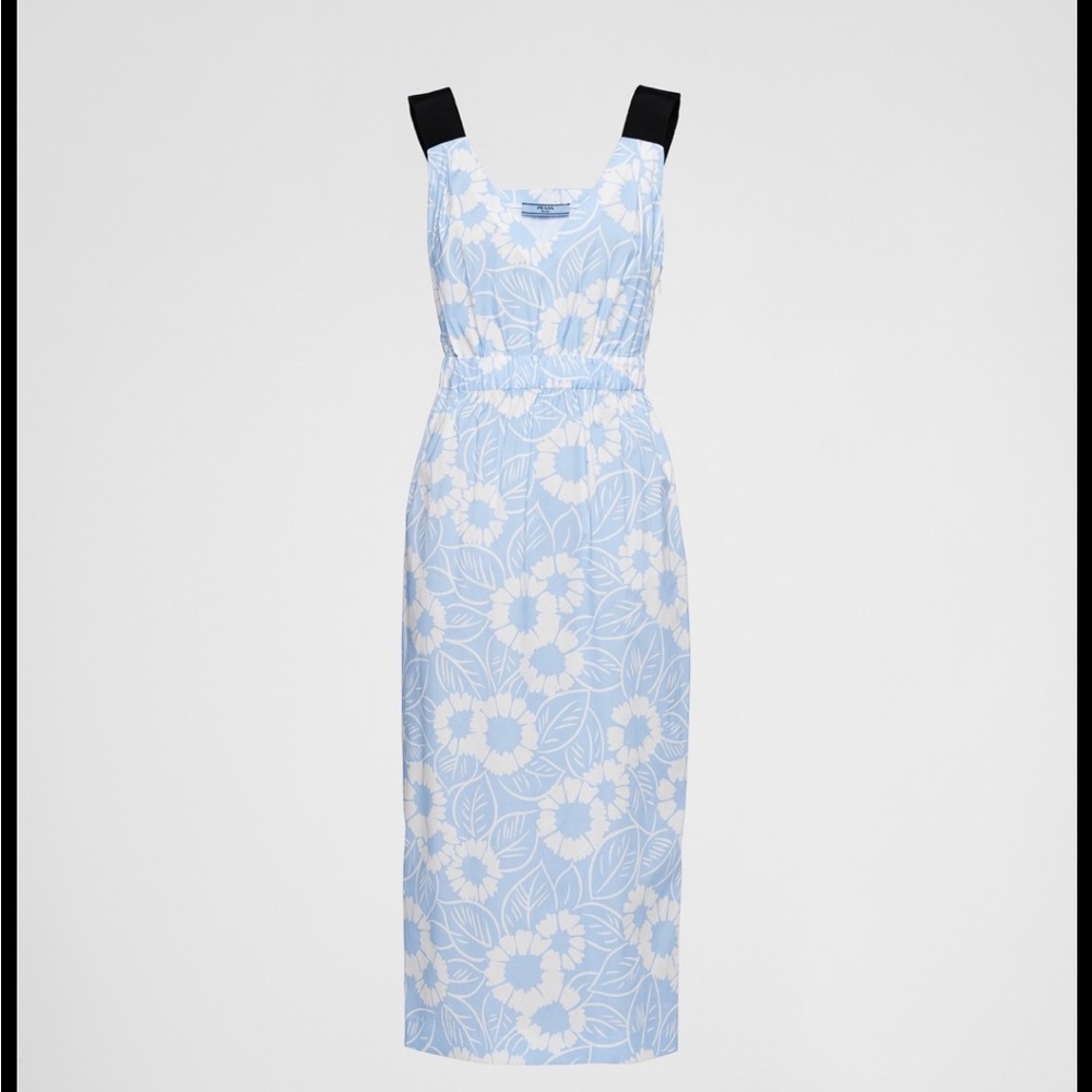 Prada Blue and White Floral Midi Dress